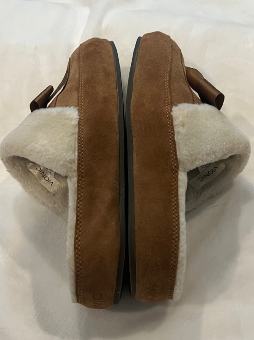 Vionic Nessie Faux-Shearling Bow Slip Brown size 9 - Picture 7 of 9